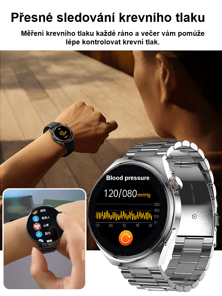 Ocelový náramek Watch6 Pro hodinky na měření hladiny cukru v krvi